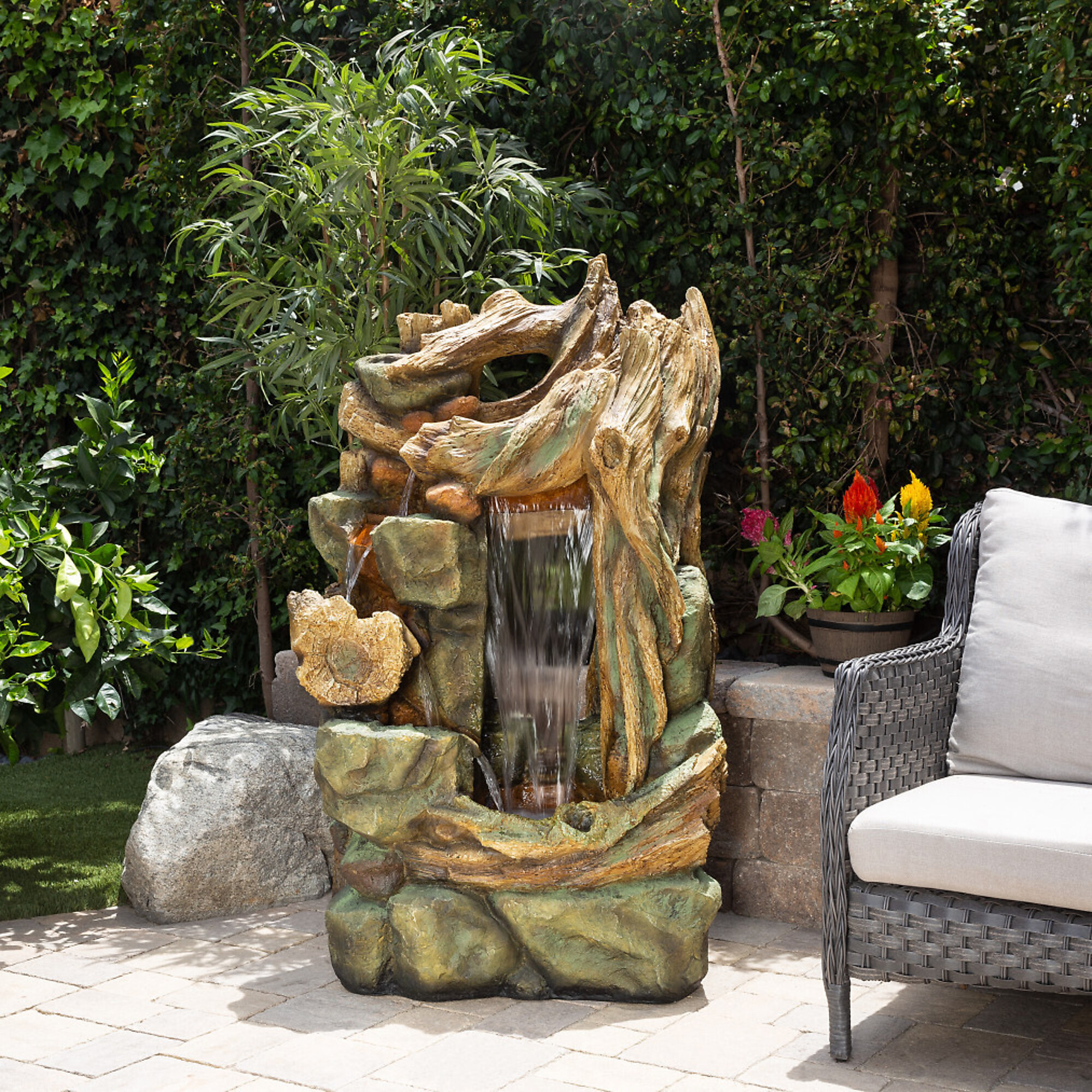 Alpine Corporation, Side Tiering Rainforest Fountain with LED Lights, Volts 120 Power Cord Length 6 ft, Model# TZL200